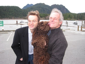 kissing Labradoodle and friends